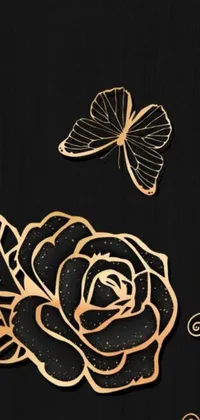 This beautiful live wallpaper features a stunning rose and butterfly design in vector art on a black background