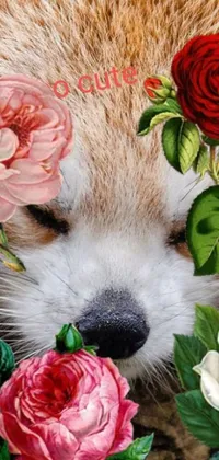 This stunning live wallpaper for phones features a captivating close-up of a red panda surrounded by vibrant flowers