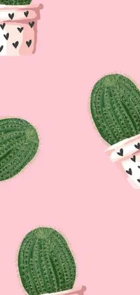 This live wallpaper for phone features a vector-style cactus in a pot against a soft pink background with repeating seamless patterns