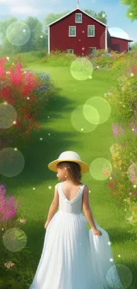 This <a href="/">live wallpaper for your phone</a> features a mesmerizing digital painting of a little girl in a white dress and a straw hat