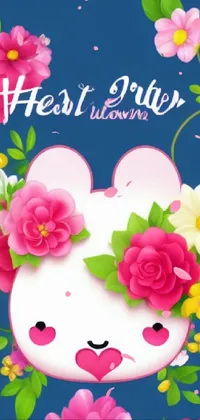 This phone live wallpaper showcases a charming bunny surrounded by colorful flowers against a tranquil blue background