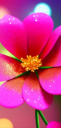 This stunning live wallpaper features a beautiful pink flower in close-up view with blurry lights in the background