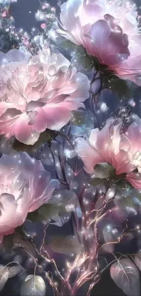 This stunning pink flower live wallpaper features a captivating digital painting of a cluster of romantic and delicate flowers