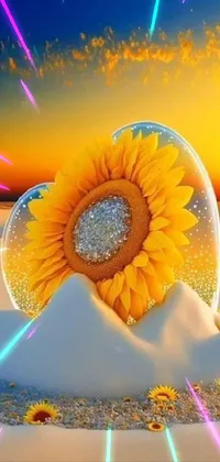 Get mesmerized by this phone live wallpaper featuring a snow globe with a sunflower inside it