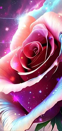 Enhance the visual appeal of your mobile screen with a mesmerizing live wallpaper featuring a pink rose in full bloom against a starry background