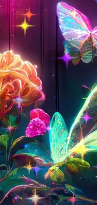 Get lost in the surreal beauty of our phone live wallpaper! Adorned with a vibrant flower featuring a butterfly perched on the petals, this digital painting is a true masterpiece