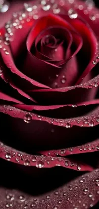 This live wallpaper for your mobile phone is a stunning close-up of a vibrant red rose with sparkling water droplets