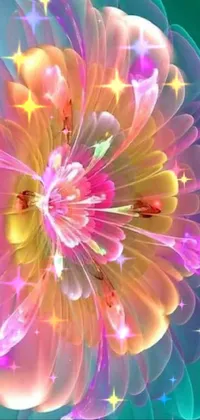 This live phone wallpaper features a stunning, computer-generated image of a colorful flower