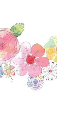 This live wallpaper features a watercolor painting of flowers in shades of pink, blue, and purple on a white background