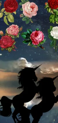 Get ready to be mesmerized by this unicorn and roses live wallpaper for your iPhone! This stunning background features a majestic unicorn soaring through the sky amid a flutter of breathtaking roses