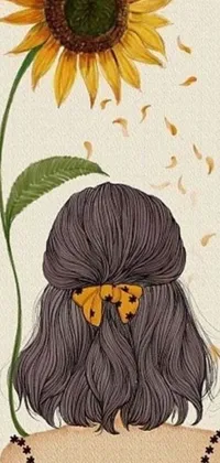 This live wallpaper shows an elegant black and white drawing of a woman with a sunflower in her hair