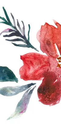 Enhance your phone screen with this watercolor wallpaper of a crimson-themed manuka blossom – the perfect addition to your phone's visual aesthetic