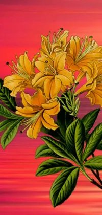 This stunning live wallpaper features a beautiful digital rendering of yellow flowers on a pink background