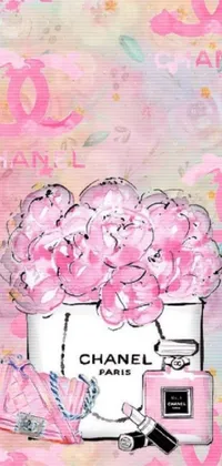 This stunning phone live wallpaper features a digital rendering of a beautiful pink flower bouquet in a bucket