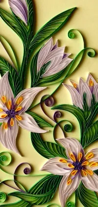 This stunning phone live wallpaper features a close-up view of paper flowers crafted in intricate detail using the traditional art of paper quilling
