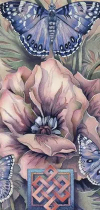 This live wallpaper is a gorgeous depiction of a vase filled with exquisite Himalayan poppy flowers and delicate butterflies in an Art Nouveau style
