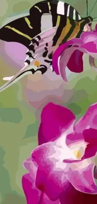 This enchanting phone live wallpaper features a stunning digital painting of a butterfly perched blissfully on a delicate orchid that is in full bloom