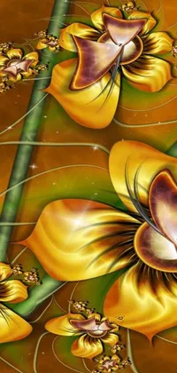 "Enhance your phone's screen with this beautiful live wallpaper design! A digital art painting of yellow flowers draped in silky gold, inspired by deviantart and Vladimir Kush