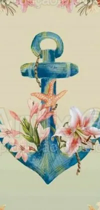 Looking for a unique and artistic live wallpaper for your phone? Check out this stunning image featuring an anchor adorned with colorful flowers