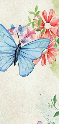 Discover a breathtaking live wallpaper for your phone that features an exquisite watercolor painting of a butterfly and flowers