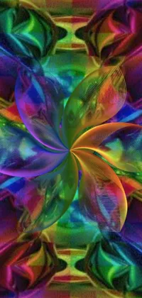 This phone live wallpaper features a digital rendering of a close-up flower on a dynamic and colorful background