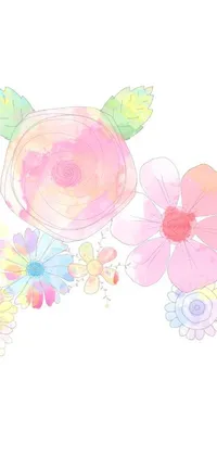 This mobile live wallpaper boasts a delightful bunch of flowers against a white background rendered in pleasing pastel hues