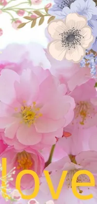 This phone live wallpaper is a beautiful image of flowers with the word "love"