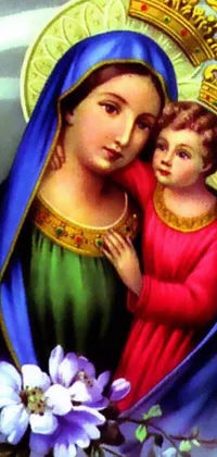 This digital painting depicts the Virgin Mary and Jesus
