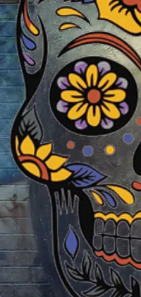 Looking for an engaging and unique phone wallpaper? Check out this trending live wallpaper featuring a colorful and highly detailed graffiti art-style skull