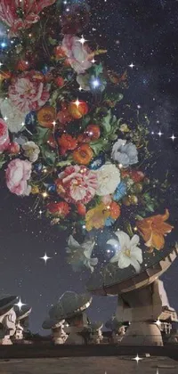 This live wallpaper is perfect for nature lovers, featuring a vibrant bunch of flowers on top of a table with stunning colors