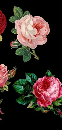 This phone live wallpaper features a beautiful pattern of pink and red roses on a black background, perfect for adding a touch of romance to your device