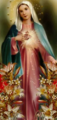 This phone live wallpaper features a stunning painting of the Virgin Mary of Guadalupe