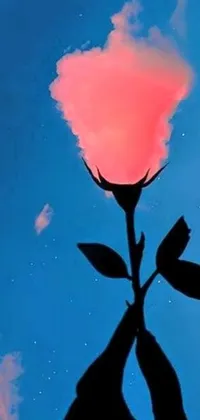 This live phone wallpaper features a delightful image of a pink flower held up against a blue sky with a realistic rose and Disney inspiration