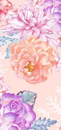 This phone live wallpaper features a stunning digital illustration of pink flowers set against a soft pink background