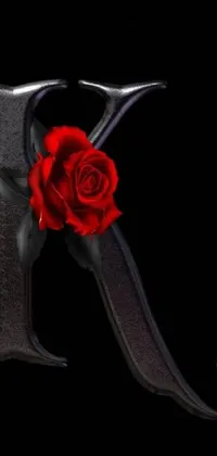 This phone live wallpaper showcases an ornately decorated letter "K" with a striking red rose embellishment