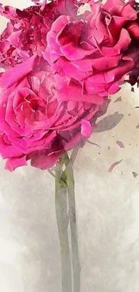 This live mobile phone wallpaper showcases a stunning close-up of pink flowers in a photorealistic painting style