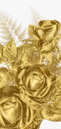 This phone live wallpaper showcases a bunch of stunning gold flowers set against a white background
