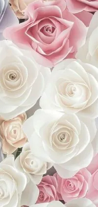 This phone live wallpaper features a close-up image of paper flowers in pastel shades, reminiscent of a beautiful baroque painting