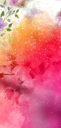 Looking for a trendy and vibrant live wallpaper for your phone? Check out this stunning digital painting featuring pink and yellow flowers, available on Shutterstock! With dynamic and colorful splatters and flowing sakura-colored silk in the background, this wallpaper is perfect for any fashion-savvy individual who loves floral art