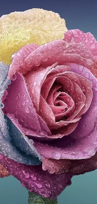 This live wallpaper features a close-up of a photorealistic painted flower with water droplets