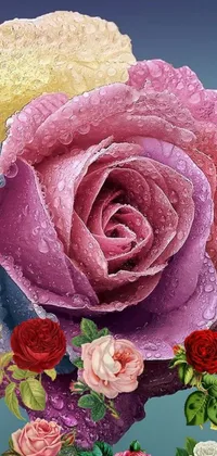 This live phone wallpaper is a stunning depiction of flowers with water droplets on their petals