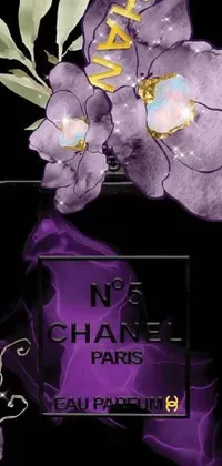 This lively wallpaper represents an elegant and unique close-up of a perfume bottle, embellished with exquisite flowers and digitally rendered