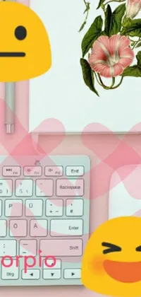 This live wallpaper for your phone features a unique design of a keyboard with a smiley face on it displayed in computer art style