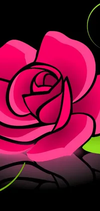 This vibrant phone live wallpaper depicts a stunning pink rose on a black background