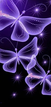 This stunning phone live wallpaper showcases a group of purple butterflies in an elegant digital art design