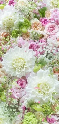 Decorate your phone with a stunning live wallpaper featuring a beautiful bouquet of white and pink flowers
