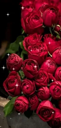 This stunning live phone wallpaper showcases a beautiful bunch of red roses, in vivid detail