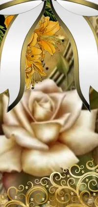This is a stunning digital art wallpaper featuring a flower with a bow in an art nouveau style