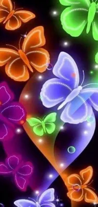 This live wallpaper showcases colorful butterflies on a sleek black background