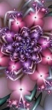 This stunning live wallpaper features a computer generated image of a pink and purple flower in close-up